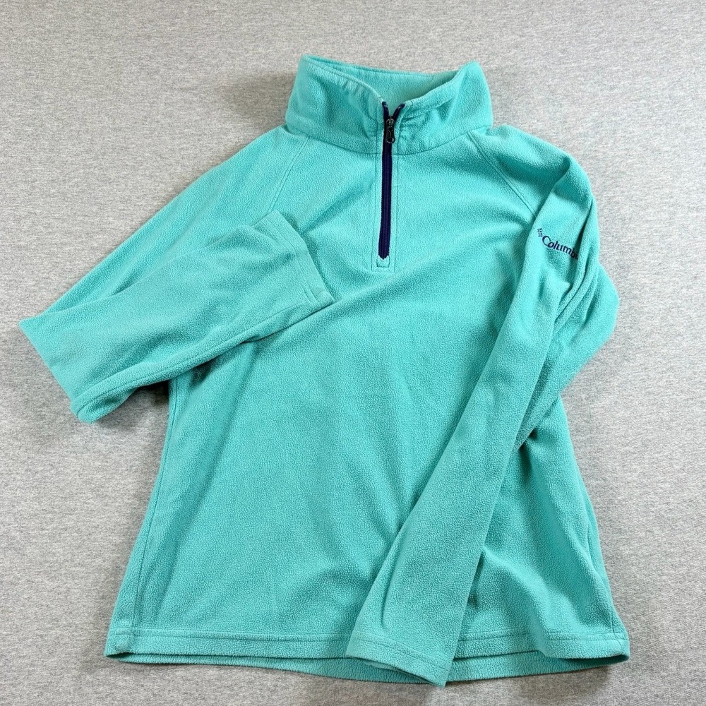 Columbia Fleece Pullover Girls Size M 10/12 Turquoise Quarter Zip Long Sleeve